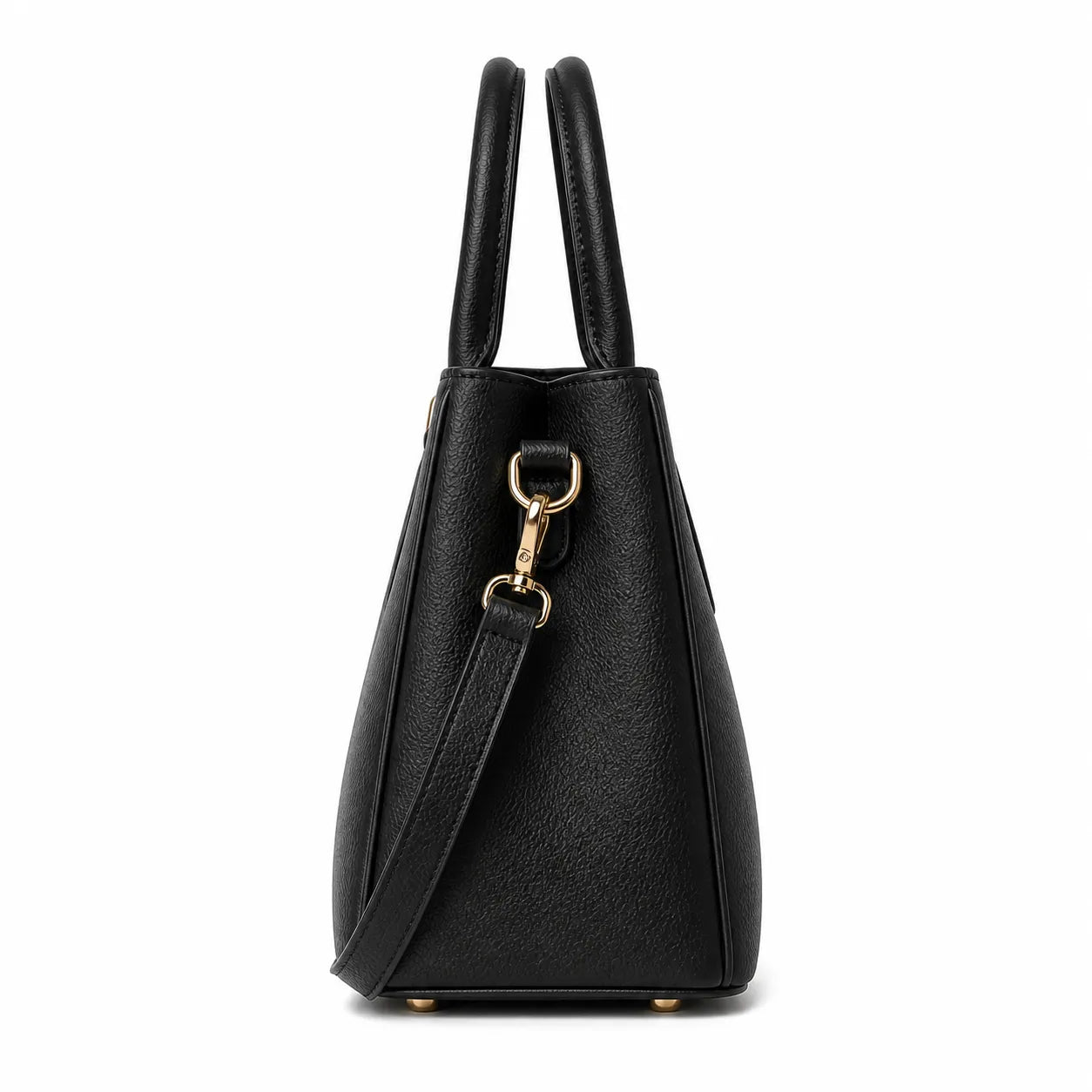 Elara Classic Black Leather Handbag with Shoulder Strap for Women