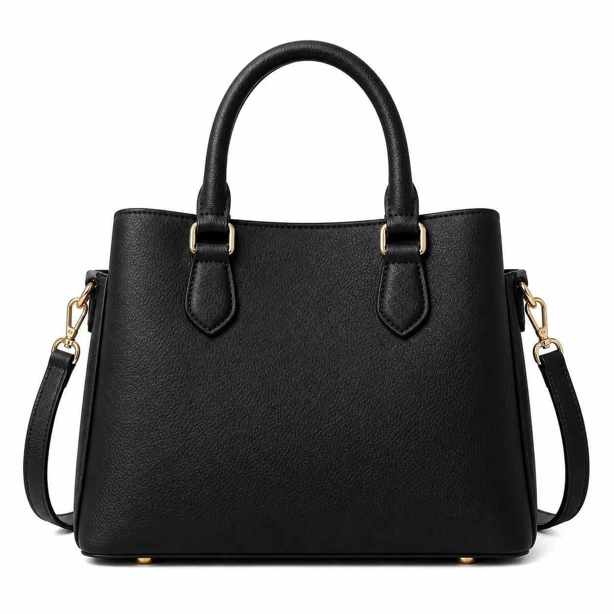 Elara Classic Black Leather Handbag with Shoulder Strap for Women