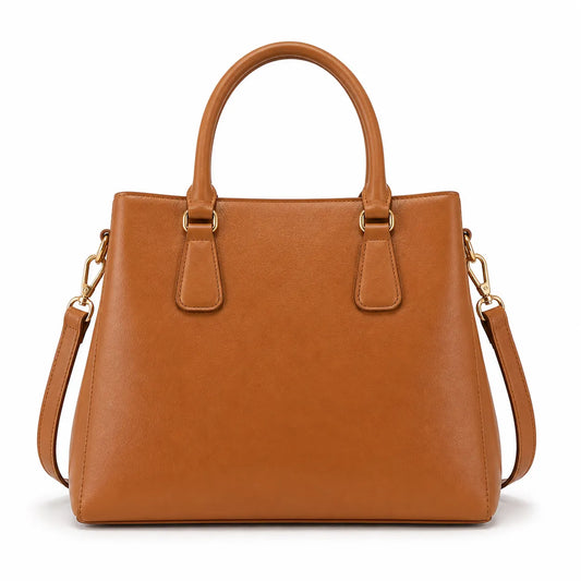 Elegant Brown Classic Tote Handbag for Women with Shoulder Strap