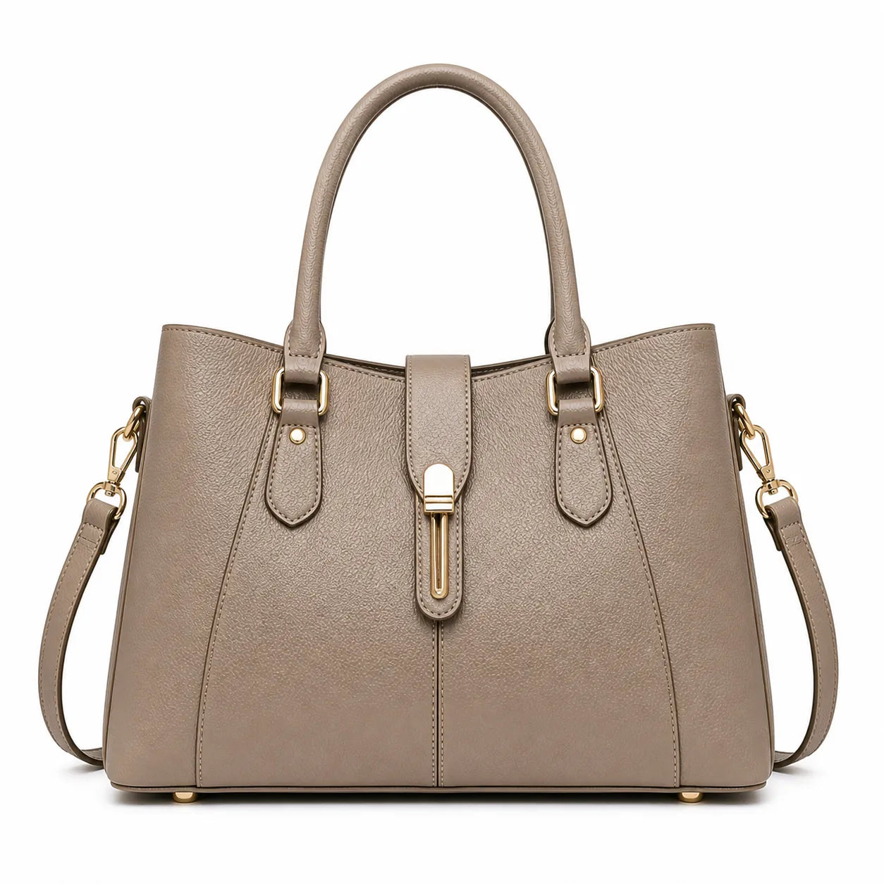 Elara Elegant Taupe Leather Handbag with Shoulder Strap for Women