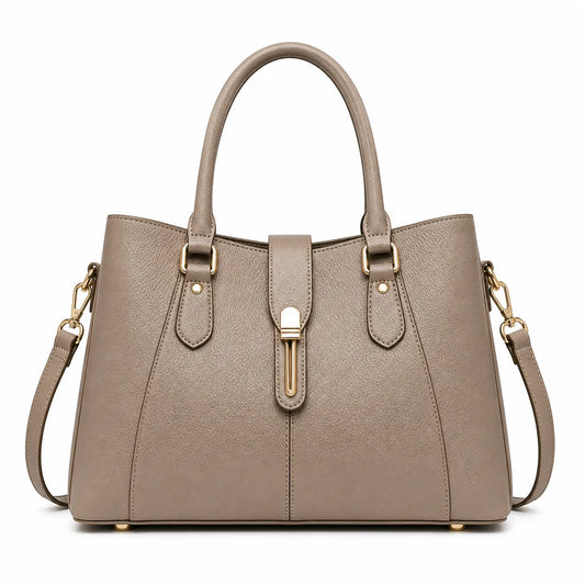 Elara Elegant Taupe Leather Handbag with Shoulder Strap for Women