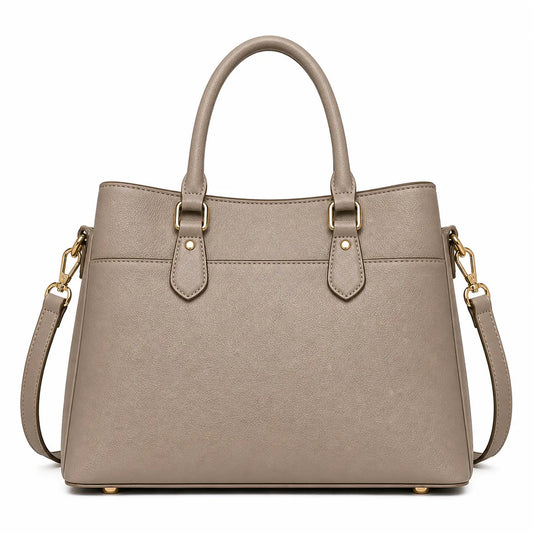 Elara Elegant Taupe Leather Handbag with Shoulder Strap for Women