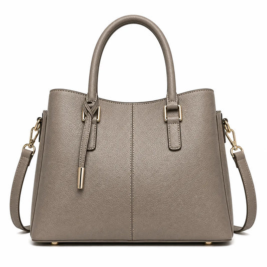 Elara Premium Taupe Top Handle Handbag with Shoulder Strap