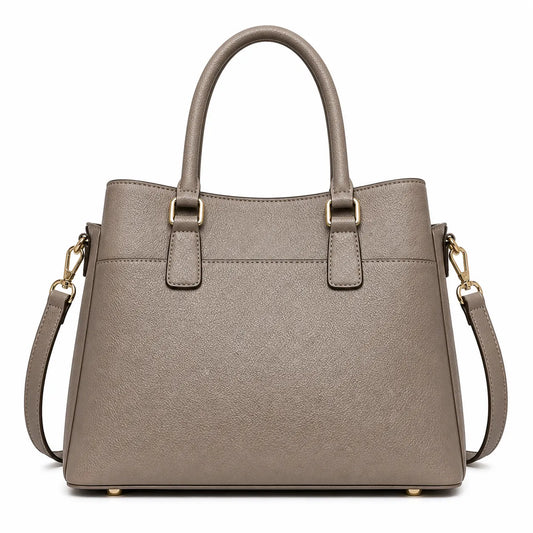 Elara Premium Taupe Top Handle Handbag with Shoulder Strap